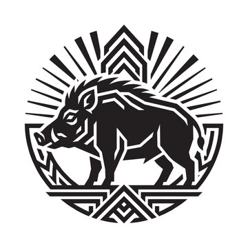 Art Deco Wild Boar Logo, Geometric Luxury Ornamental Vintage Hog Illustration, Stylized Tribal Animal Mascot Vector Design