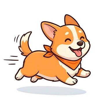 Cute happy corgi dog running cartoon illustration on white background