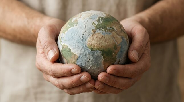 Sustainable planet Earth held in human hands symbolizing global environmental care and ecology