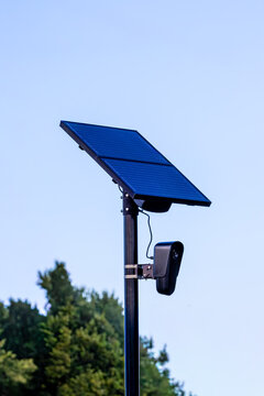 Vertical view of solar powered automated license plate reader camera