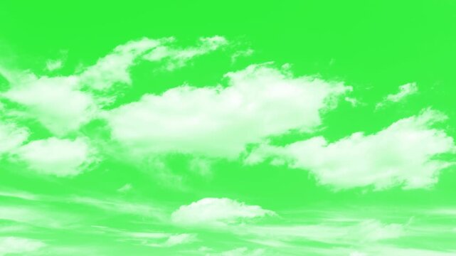 Clouds animation moving on green screen background, 4k isolated cloud on transparent background Loop. Growing white cloud on green screen chromakey background