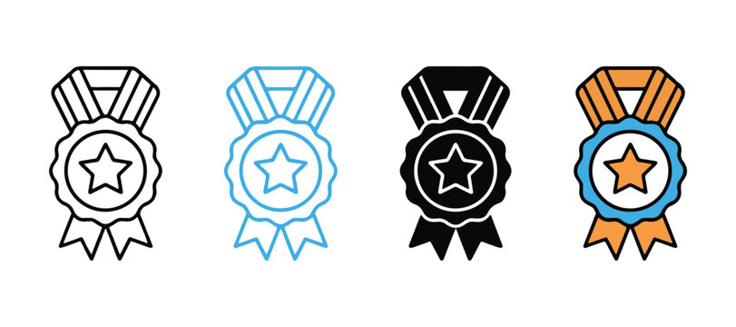 Set of gold and silver medal award ribbons with stars in various color styles ribbon set star badge prize ribbon winner badge achievement icon competition medal