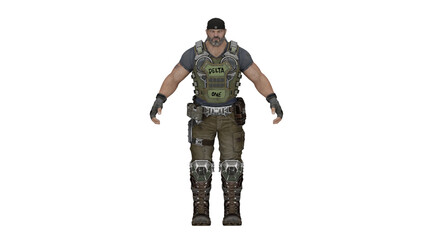 Fototapeta premium 3d rendering marcus hivebuster in combat gear stands ready