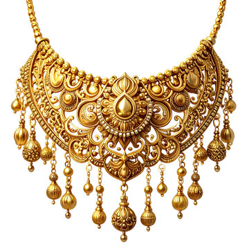 Ornate Golden Indian Bridal Bib Necklace with Intricate Filigree Detail