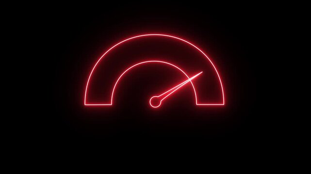 A glowing red neon speedometer or dial icon. It is commonly used as a graphic symbol for speed, acceleration, performance, or as an internet speed tester.