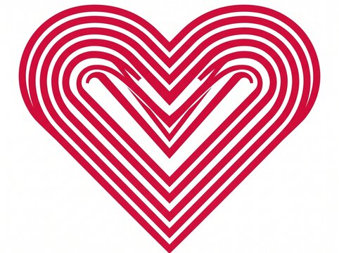 Stylized Red Heart Shape with Concentric Parallel Lines and Geometric Pattern Isolated on White Background