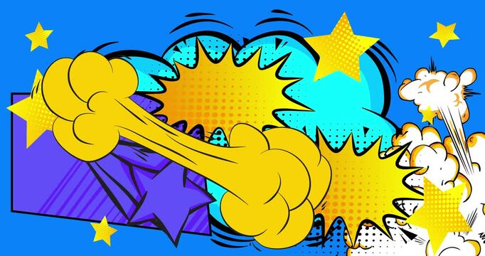 Cartoon background animation, comic book backdrop video. Retro comics pop art design.