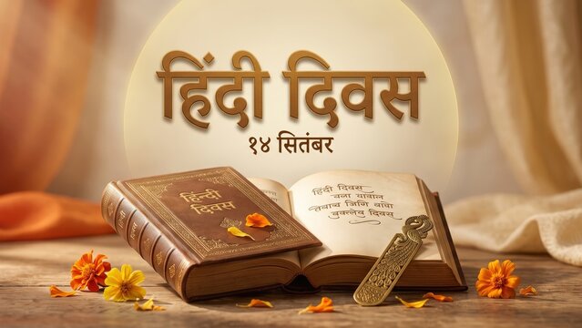 Hindi Language Day Vintage Book and Literary Heritage Banner
