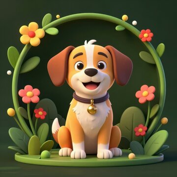 Adorable Cartoon Dog in Circular Frame