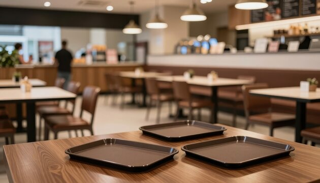 Blurred Cafeteria Interior with Dining Area