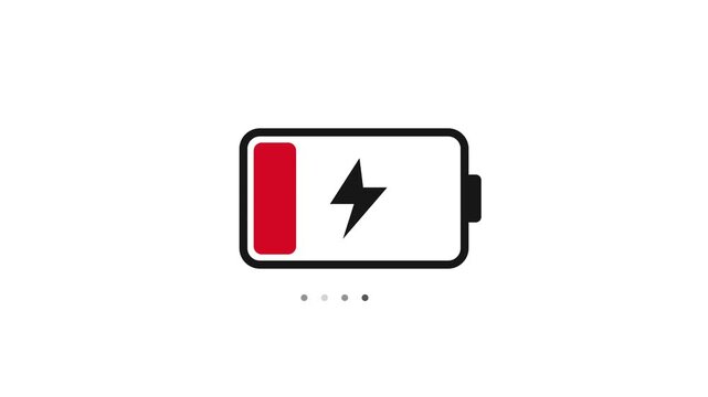 Low battery indicator icon showing red energy level in simple flat digital motion graphic video
