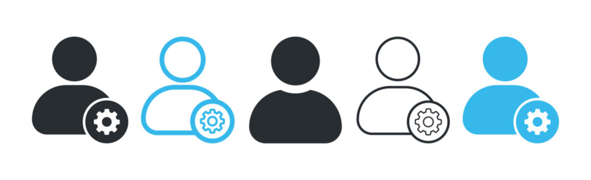 User management and account settings icons. administrator symbols in black, gray, and blue colors. vector illustration
