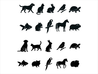 Obraz premium Collection of animal silhouettes including dogs cats rabbits birds fish and horses in a simple black and white style