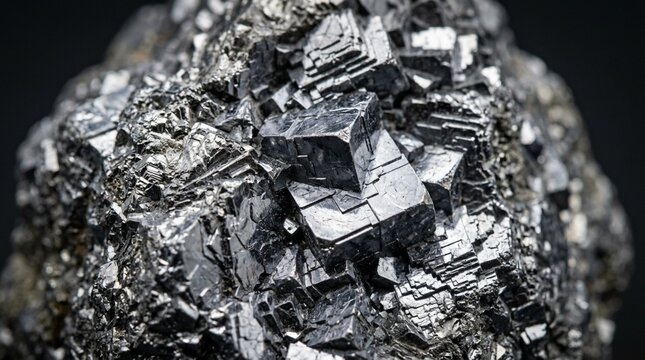 Galena Mineral Crystal Macro - Metallic Gray Cubic Structure