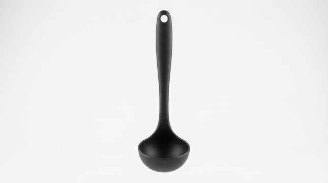 Empty black kitchen ladle isolated on white background