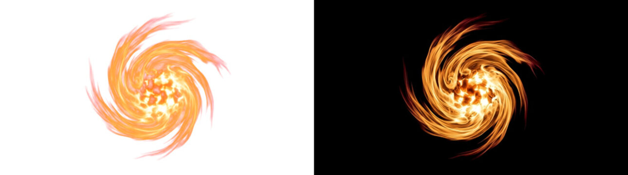 Swirling campfire vortex with radiant ember heart core glowing flame transparent design element