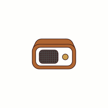 Vintage radio vector icon, retro brown wooden transistor illustration, classic analog receiver for podcast and music media design