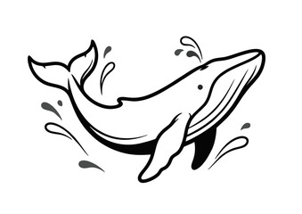 Naklejka premium Stylized black and white whale illustration with playful splashes.