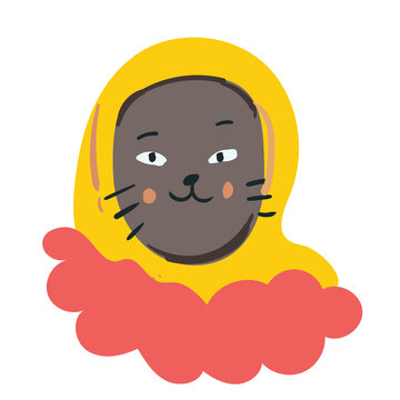 Muslim cat character wearing yellow hijab vector illustration