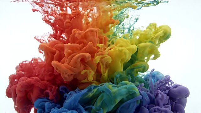 Vibrant rainbow ink swirling in water abstract background, for creative color drop