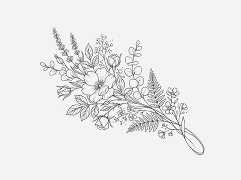 Minimalist botanical line art tattoo designs delicate black ink flowers