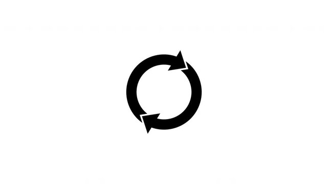 Black spinning cyclic arrows animation isolated on transparent background representing reload process