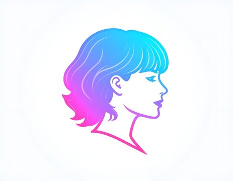 Woman profile with pink and blue gradient hair.