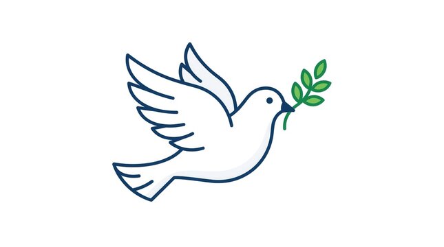 White dove flying with green olive branch symbol of peace and hope vector illustration isolated background concept design