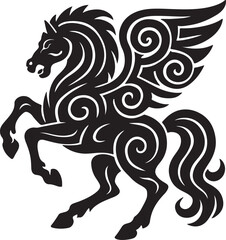 Obraz premium Abstract Tribal Art Winged Horse Logo Concept Graphic Design Element