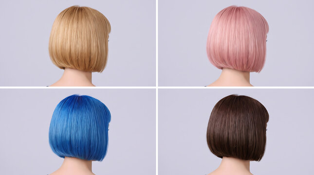 Four different women hairstyles and colors on 3D mannequin heads