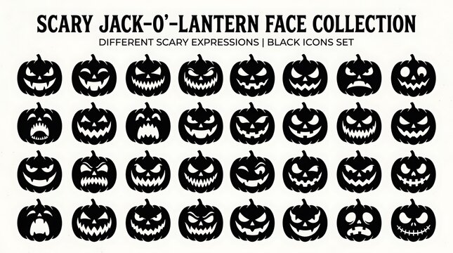 Set of scary jack o lantern pumpkin face