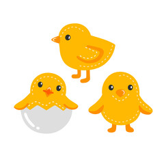 Cute Yellow Chick Family Cartoon Illustration with Three Adorable Baby Birds © Hancwan Studio 