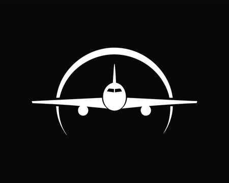 Airplane logo template with circle flight path,lat vector illustration