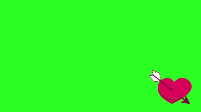 Animated Cupid Shooting Bow and Arrow at Heart Target Loop on Green Screen Background