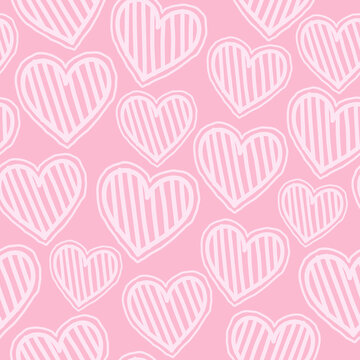 Pink Striped Heart Seamless Pattern Cute doodle 