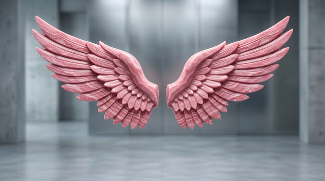 Pink Marble Stone Wings Pair with Elegant Sculptural Texture Representing Beauty, Grace and Artistic Fantasy