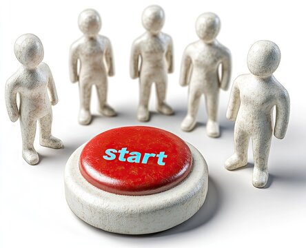 Five small figures surround a red "Start" button