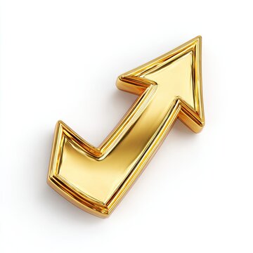 Gold arrow pointing upwards, 3D render