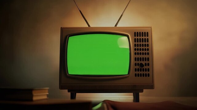 Four identical vintage televisions with green screens arranged in a grid.