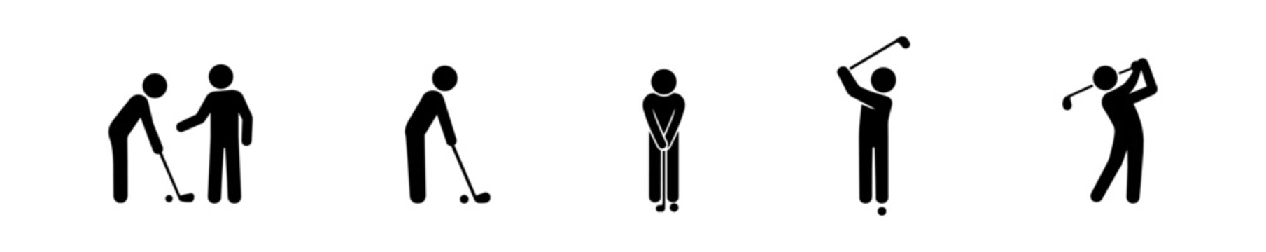 Golf Player Pictogram Set with Lesson, Address and Swing Poses