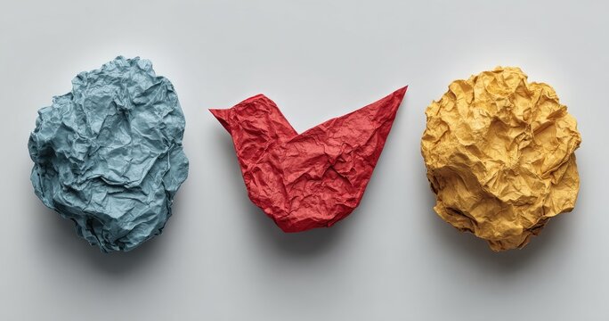 Crumpled paper shapes in varying colors