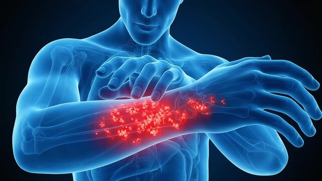 Medical CG video depicting itchy arms and allergic symptoms.