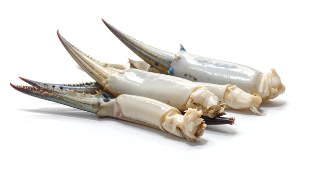 Fresh raw blue crab legs and claws seafood catch isolated on a seamless white background
