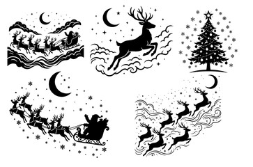 Obraz premium Set of camping and nature doodles with moon and trees