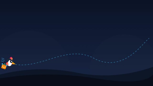 Cute vector illustration of bird animation flying with a bag on dark background