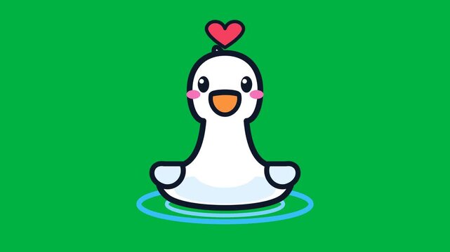 Adorable floating duck vector animation for playful design projects, expressing joy and affection in a simple cartoon style
