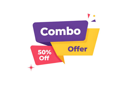 Combo offer promotion badge with 50 percent discount text and colorful design