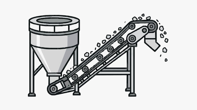Industrial Conveyor Belt Feeder System with Granular Material in Minimalist Sketch Style