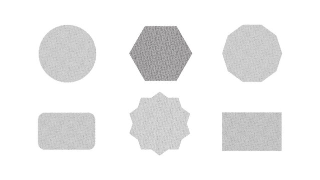 Black and White Grainy Texture Shape Collection, Distressed Stipple Halftone Geometric Elements Set