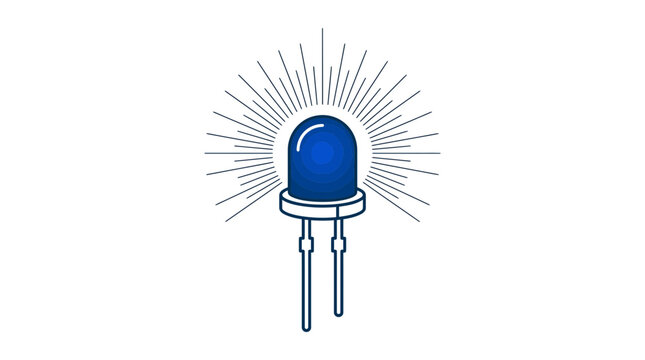 Glowing blue led light component featuring thin metal pins in a stylized minimalist vector illustration